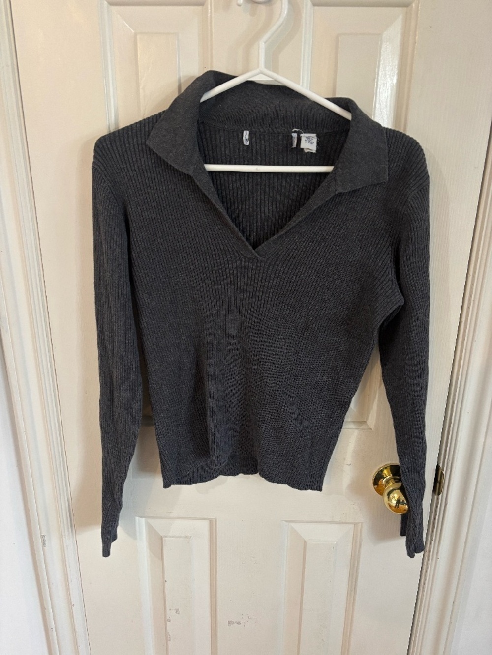 Vintage ribbed collar gray long sleeve shirt 90s y2k